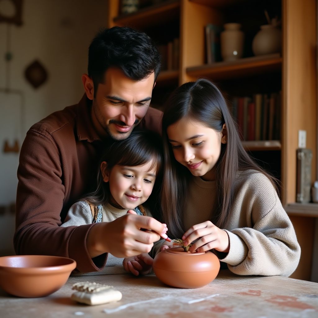 Kapadokya'da bir aile el yapımı kumbara yapıyor