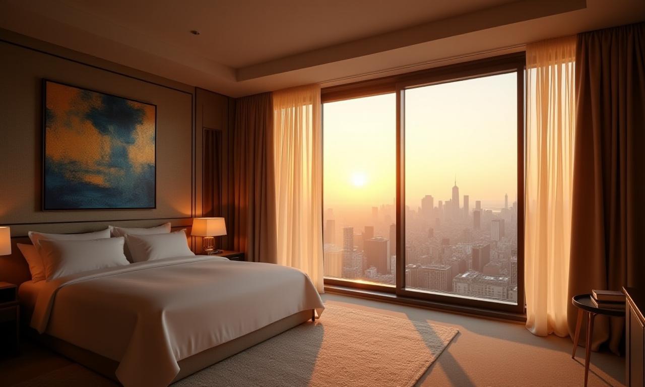 Luxury hotel room with abstract art